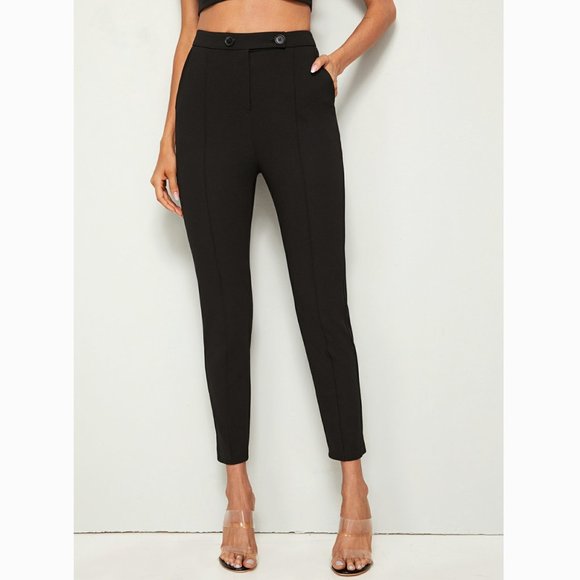 MILK + TEA Pants - Black Button Fly Slant Pocket Ankle Trouser Pants